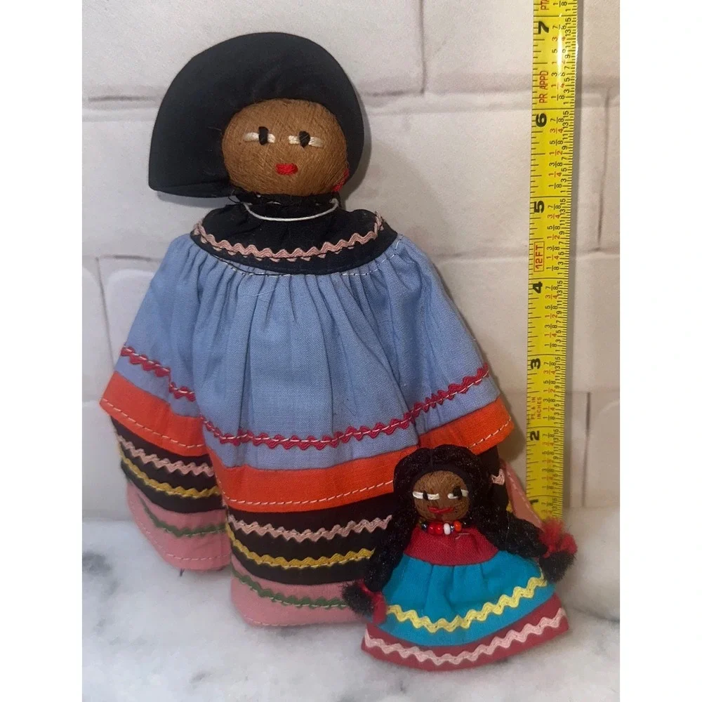 Vintage Seminole 2 Nut Head Dolls Handcrafted Patchwork Native American Folk Art